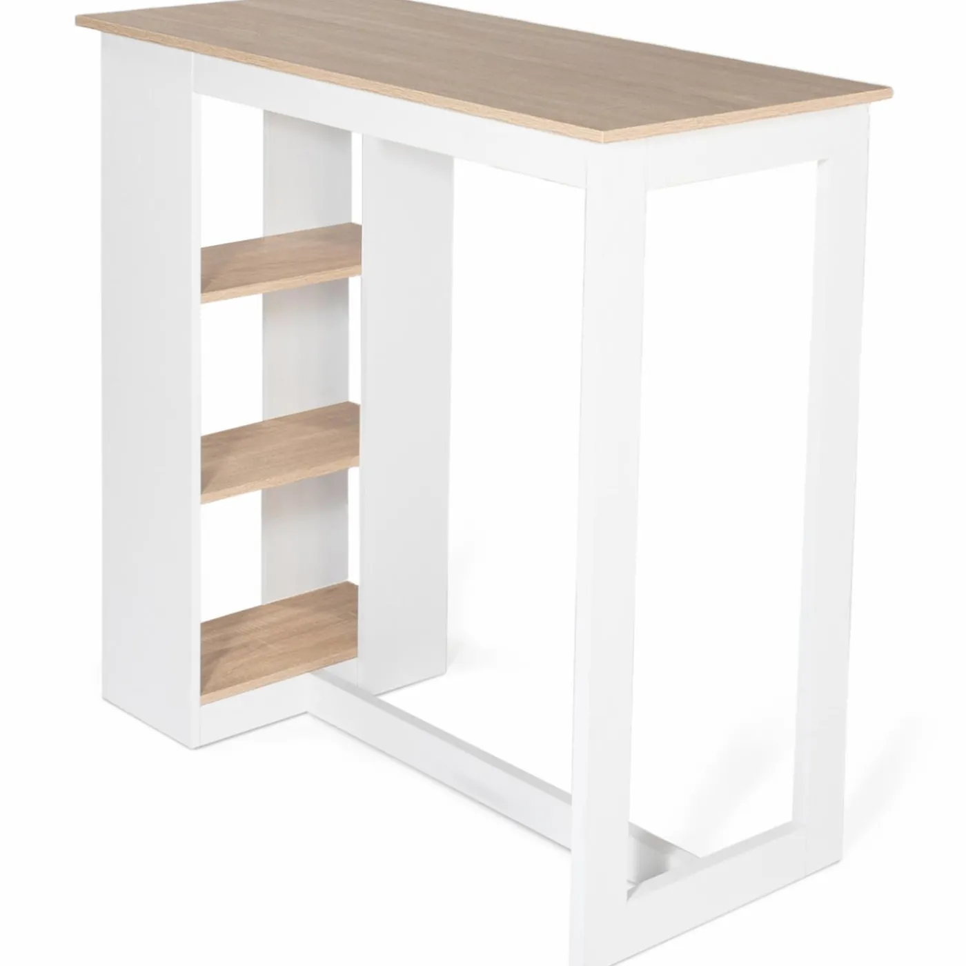 Table de bar haute imitation hêtre et blanche