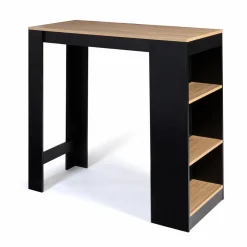 Table de bar haute noire et bois 2 à 4 personnes avec rangement