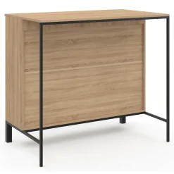 Table de bar îlot 100 cm bois noir et plateau façon hêtre