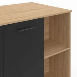 Table de bar îlot 100 cm bois noir et plateau façon hêtre