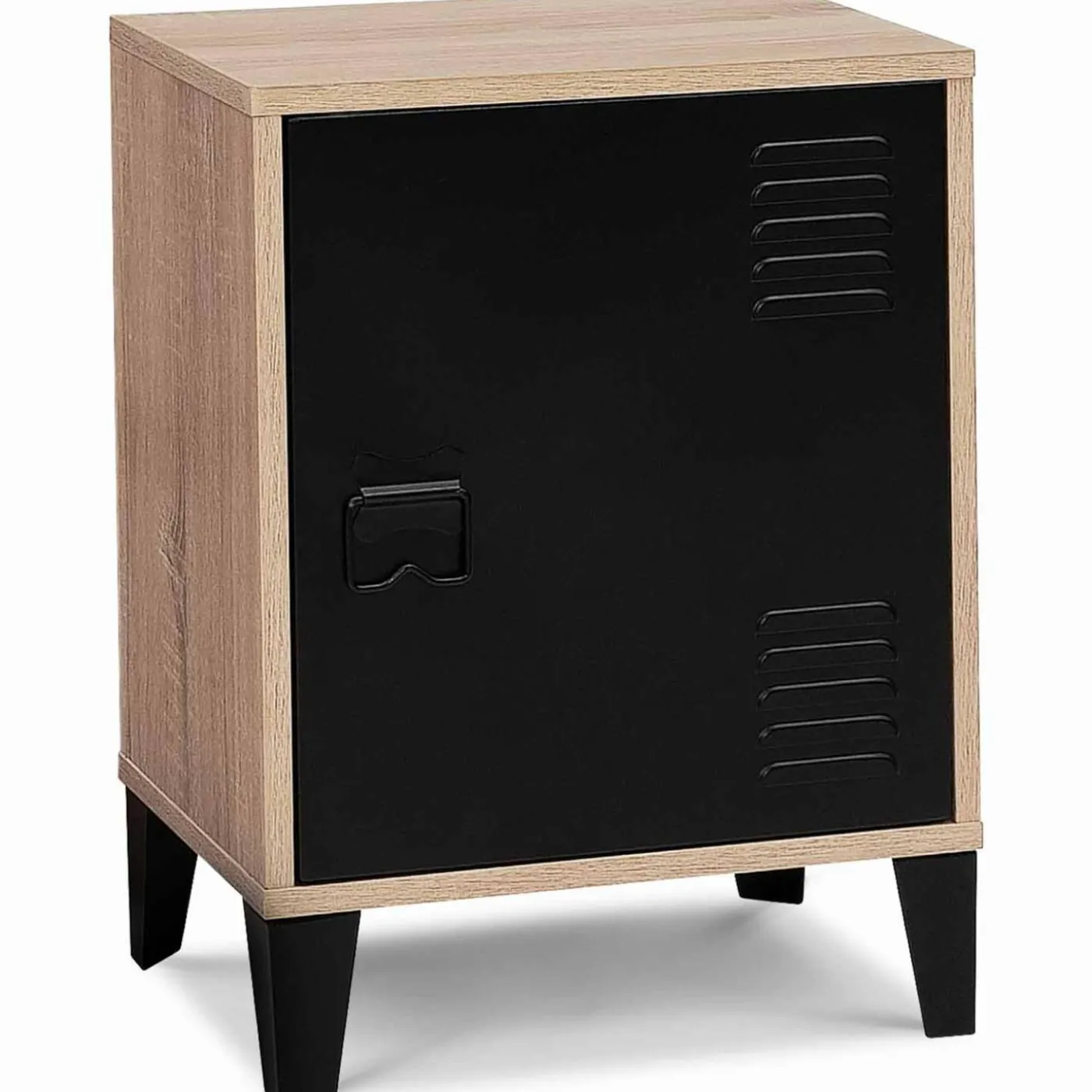Table de chevet casier métal noir et bois