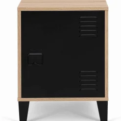 Table de chevet casier métal noir et bois