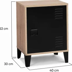 Table de chevet casier métal noir et bois