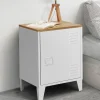 Table de chevet industrielle porte métal et plateau imitation hêtre
