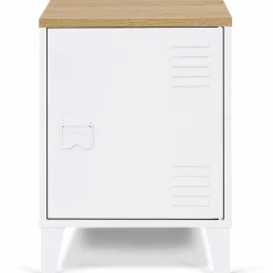 Table de chevet industrielle porte métal et plateau imitation hêtre