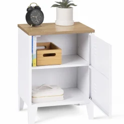 Table de chevet industrielle porte métal et plateau imitation hêtre