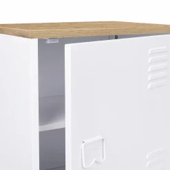 Table de chevet industrielle porte métal et plateau imitation hêtre