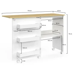 Table de couture pliante à roulettes avec 4 étagères