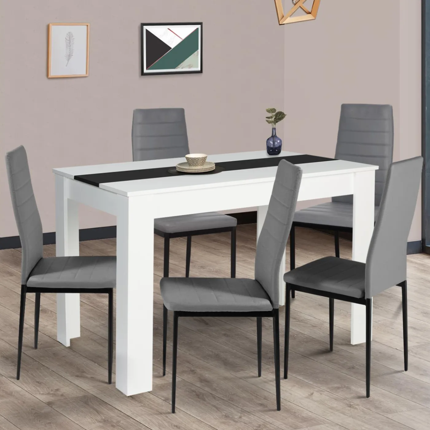 Table de cuisine 6 personnes blanche et noire