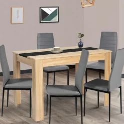 Table de cuisine 4 personnes imitation hêtre et noire