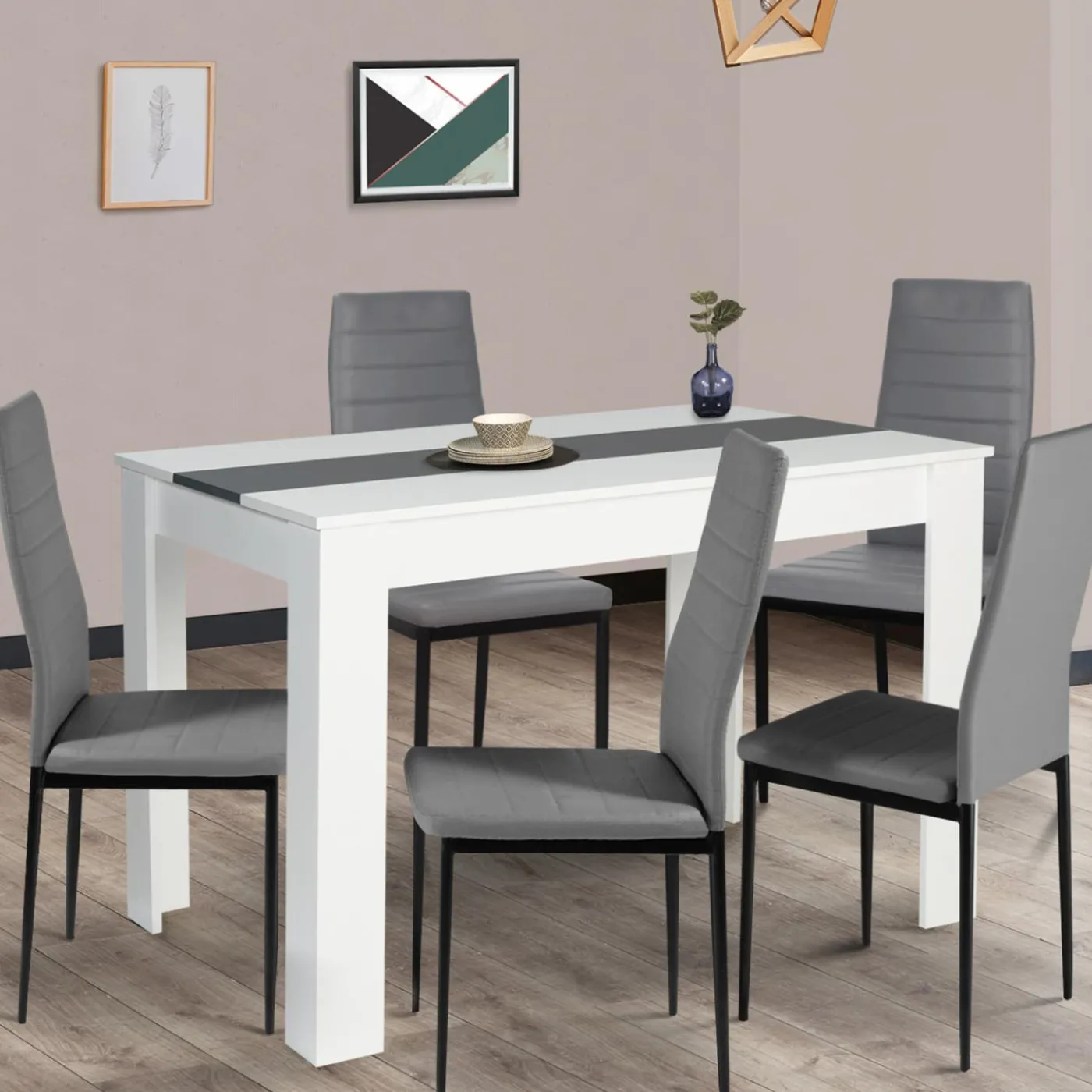 Table de cuisine 6 personnes blanche et grise
