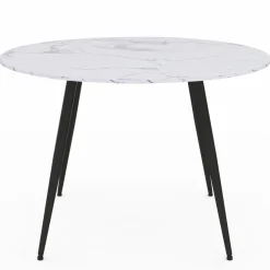 Table de cuisine ronde 4-6 personnes effet marbre blanc 110cm