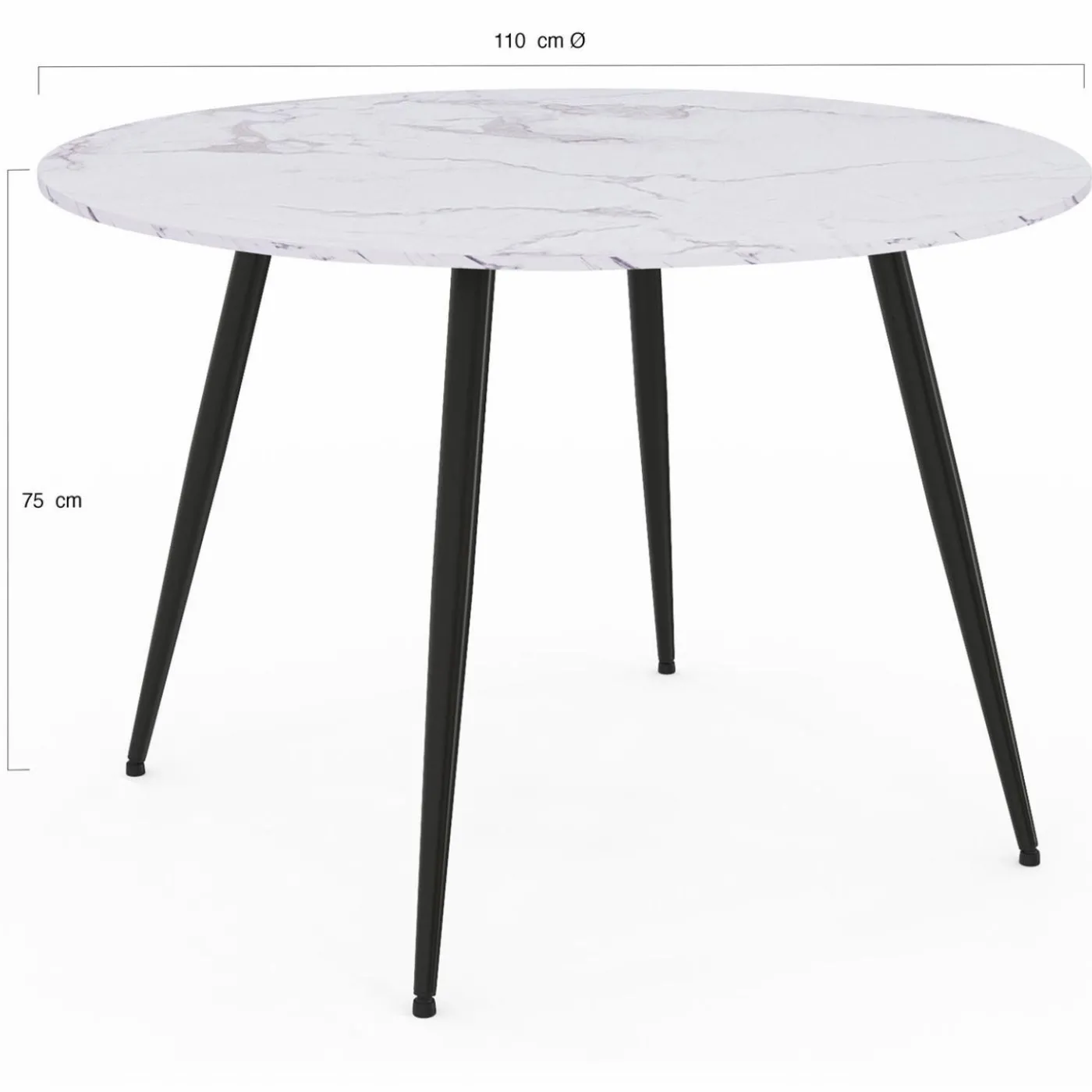 Table de cuisine ronde 4-6 personnes effet marbre blanc 110cm