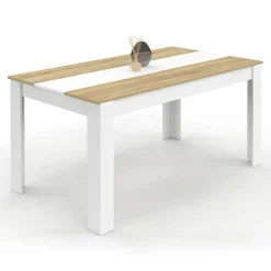 Table de salle à manger 8 personnes bois imitation hêtre et blanc
