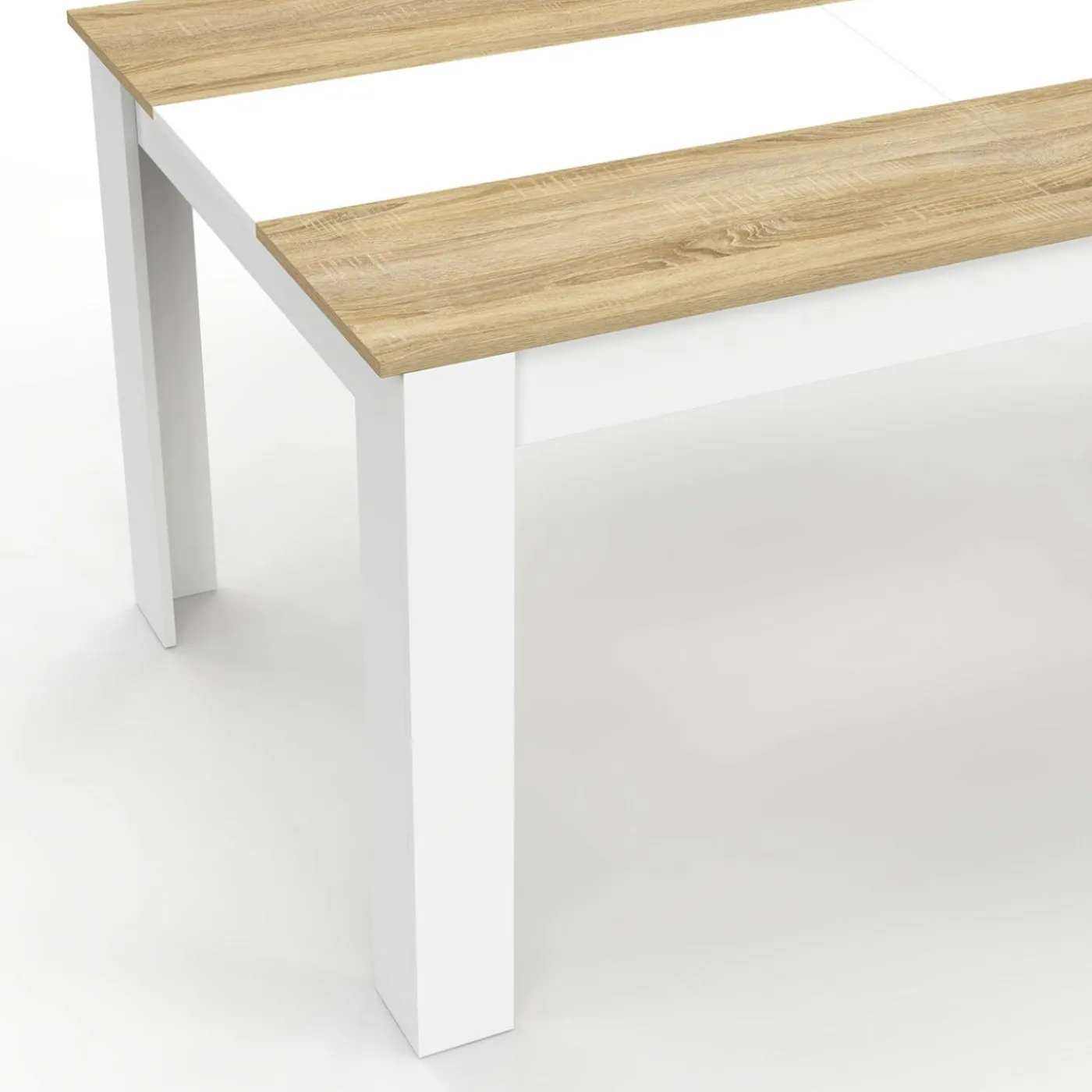 Table de salle à manger 8 personnes bois imitation hêtre et blanc