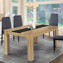 Table de salle à manger extensible en bois imitation hêtre et noire 6-10 personnes