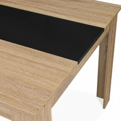 Table de salle à manger extensible en bois imitation hêtre et noire 6-10 personnes