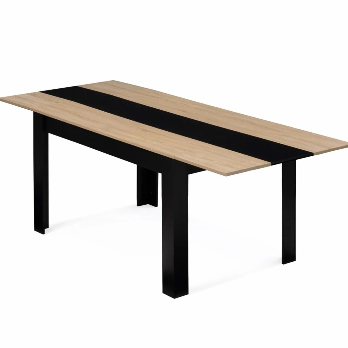 Table de salle à manger extensible noire et imitation hêtre 6-10 personnes
