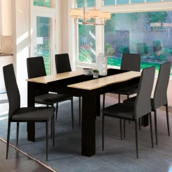 Table de salle à manger extensible noire et imitation hêtre 6-10 personnes