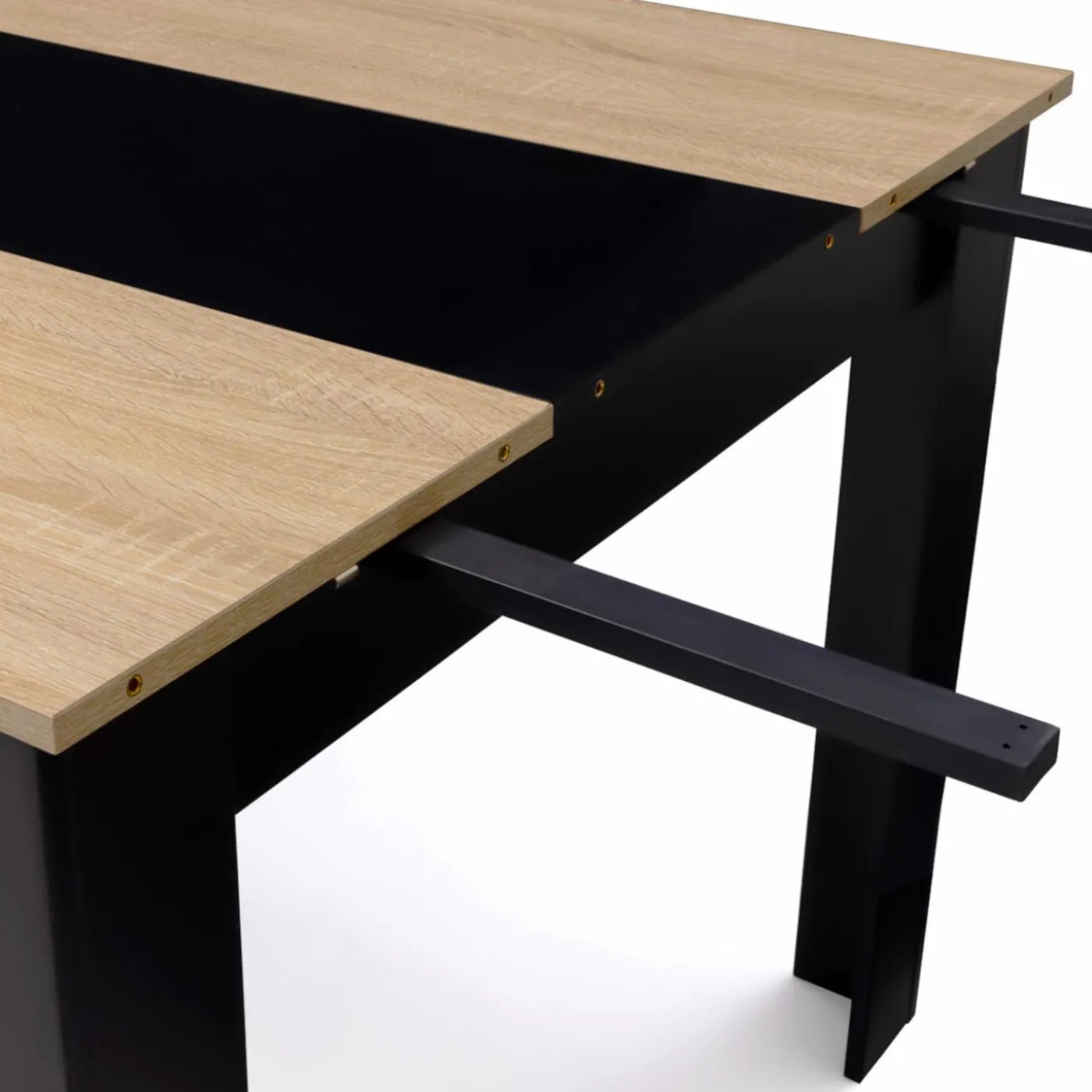 Table de salle à manger extensible noire et imitation hêtre 6-10 personnes