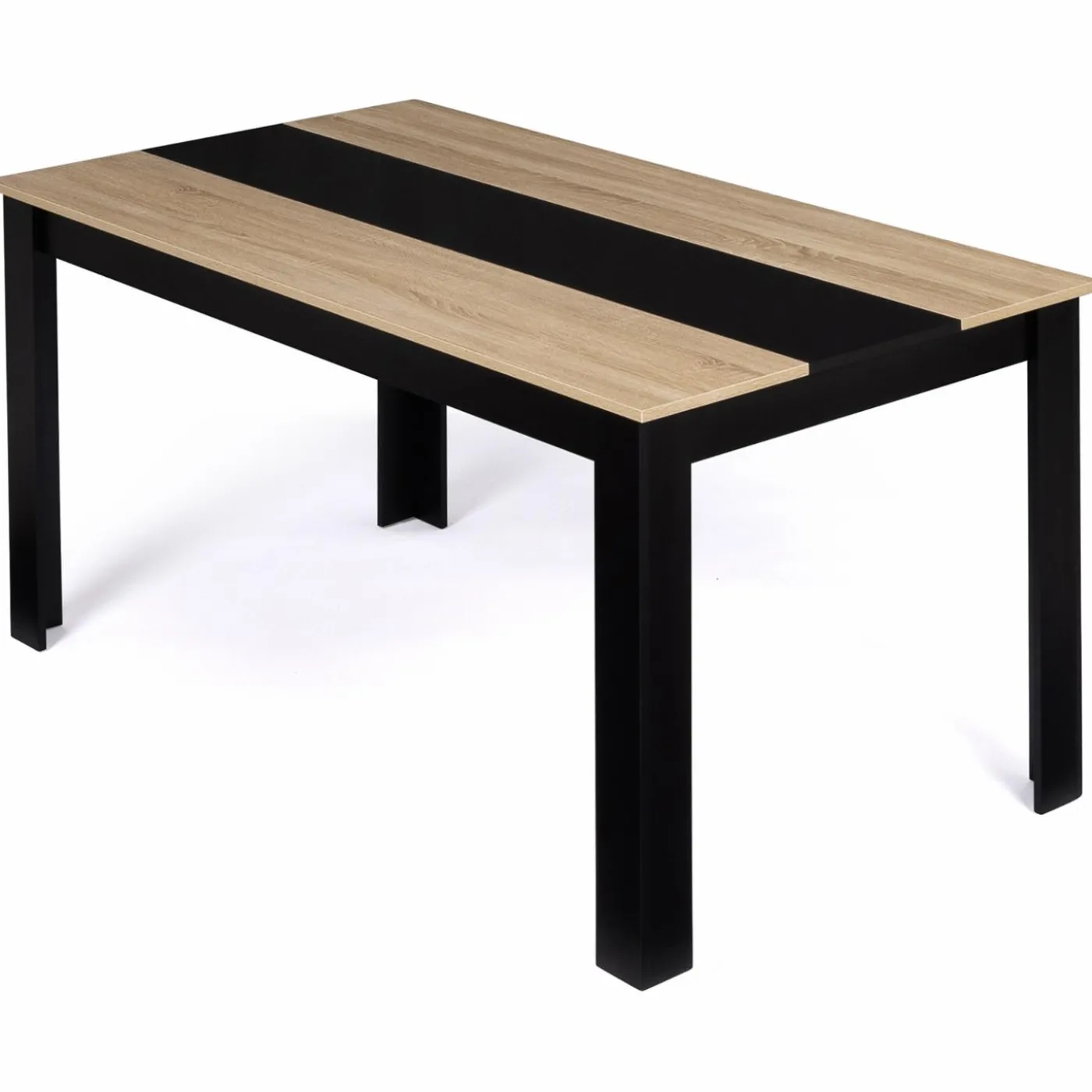 Table de salle à manger noire et imitation hêtre 8 personnes