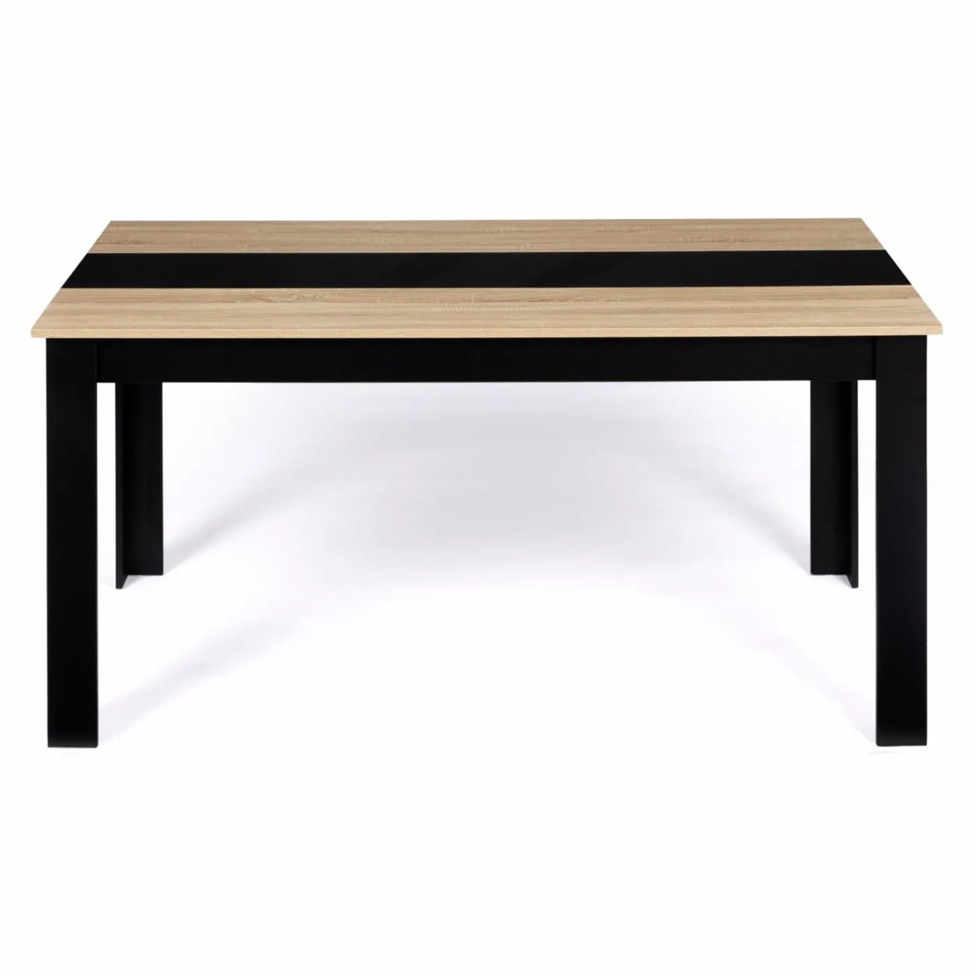 Table de salle à manger noire et imitation hêtre 8 personnes