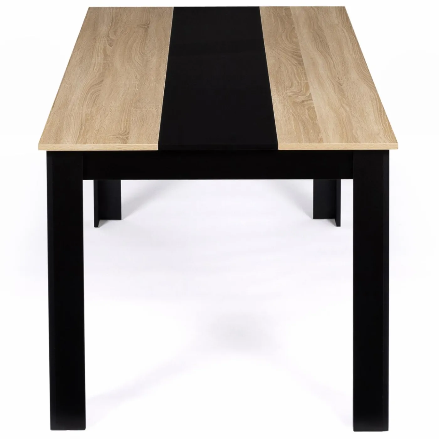 Table de salle à manger noire et imitation hêtre 8 personnes