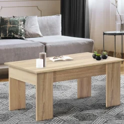 Table de salon avec plateau relevable bois imitation hêtre