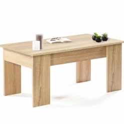Table de salon avec plateau relevable bois imitation hêtre