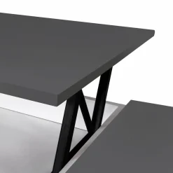 Table de salon avec plateau relevable et coffre bois blanc et plateau gris