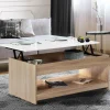 Table de salon avec plateau relevable imitation hêtre plateau blanc