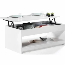 Table de salon blanche avec plateau relevable