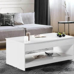 Table de salon blanche avec plateau relevable