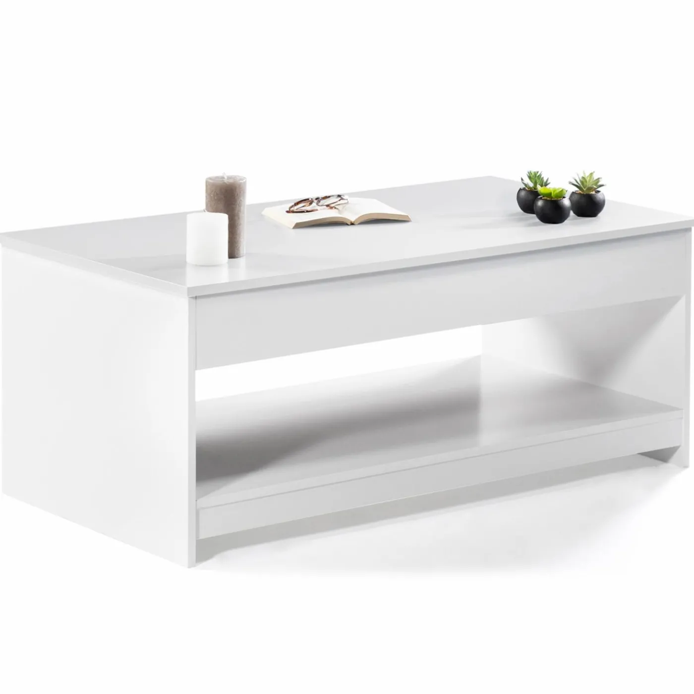 Table de salon blanche avec plateau relevable