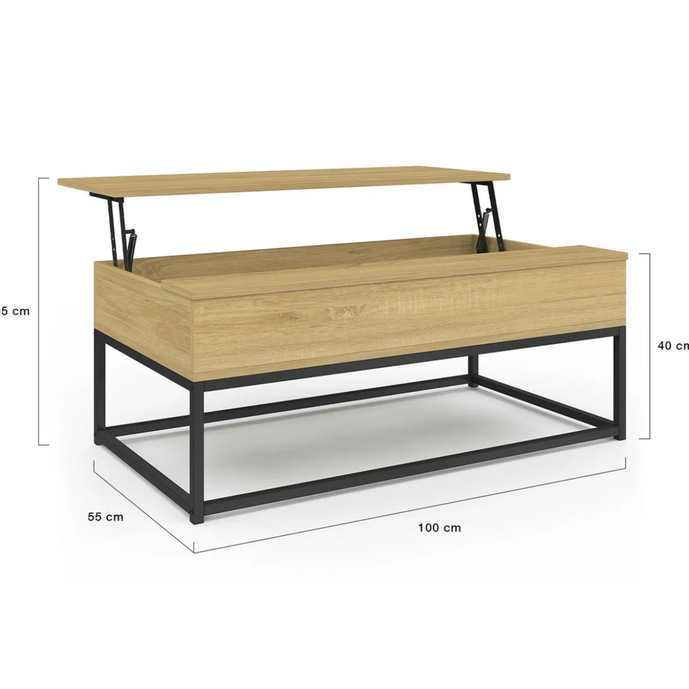 Table de salon industrielle avec plateau relevable