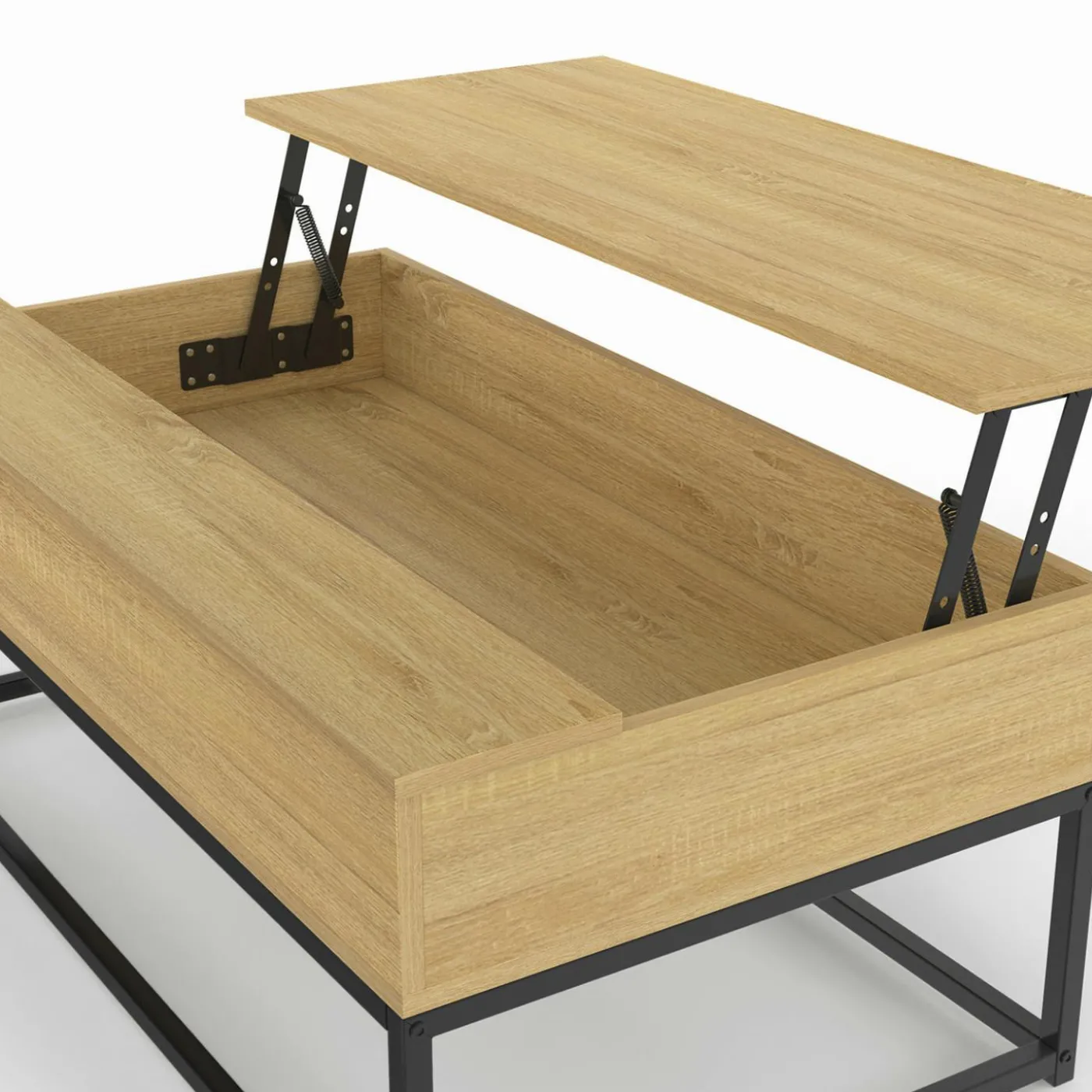 Table de salon industrielle avec plateau relevable