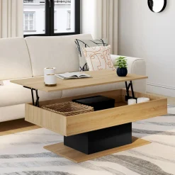 Table de salon relevable bois et noir
