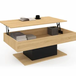 Table de salon relevable bois et noir
