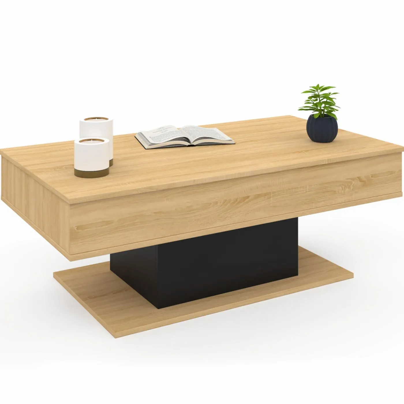 Table de salon relevable bois et noir
