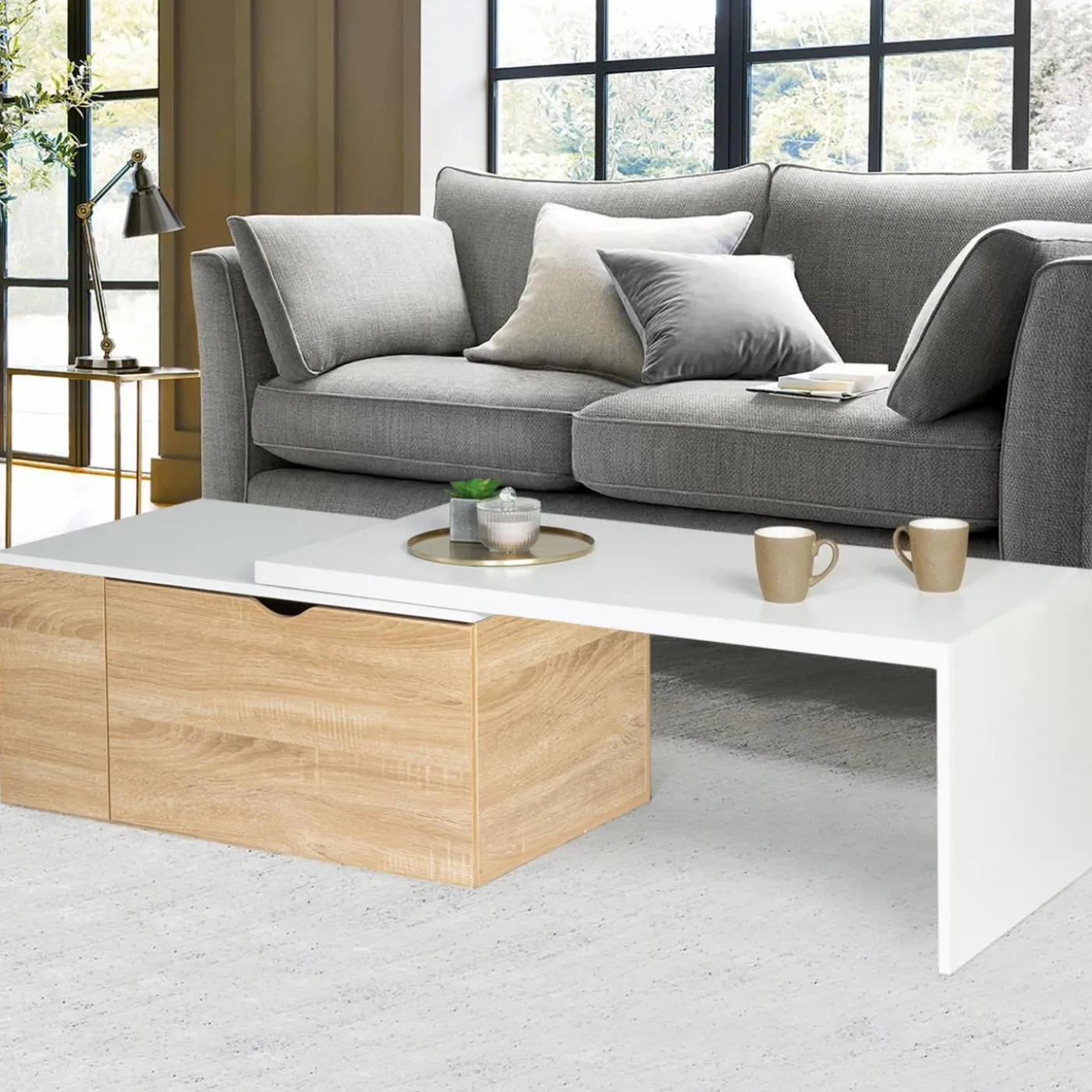 Table de salon rotative avec coffre de rangement