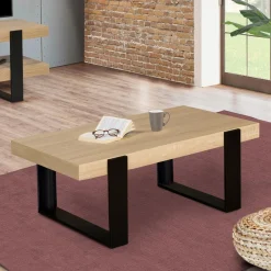 Table de salon style industriel bois et noir