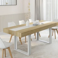 Table extensible 6 à 10 personnes bois et blanc