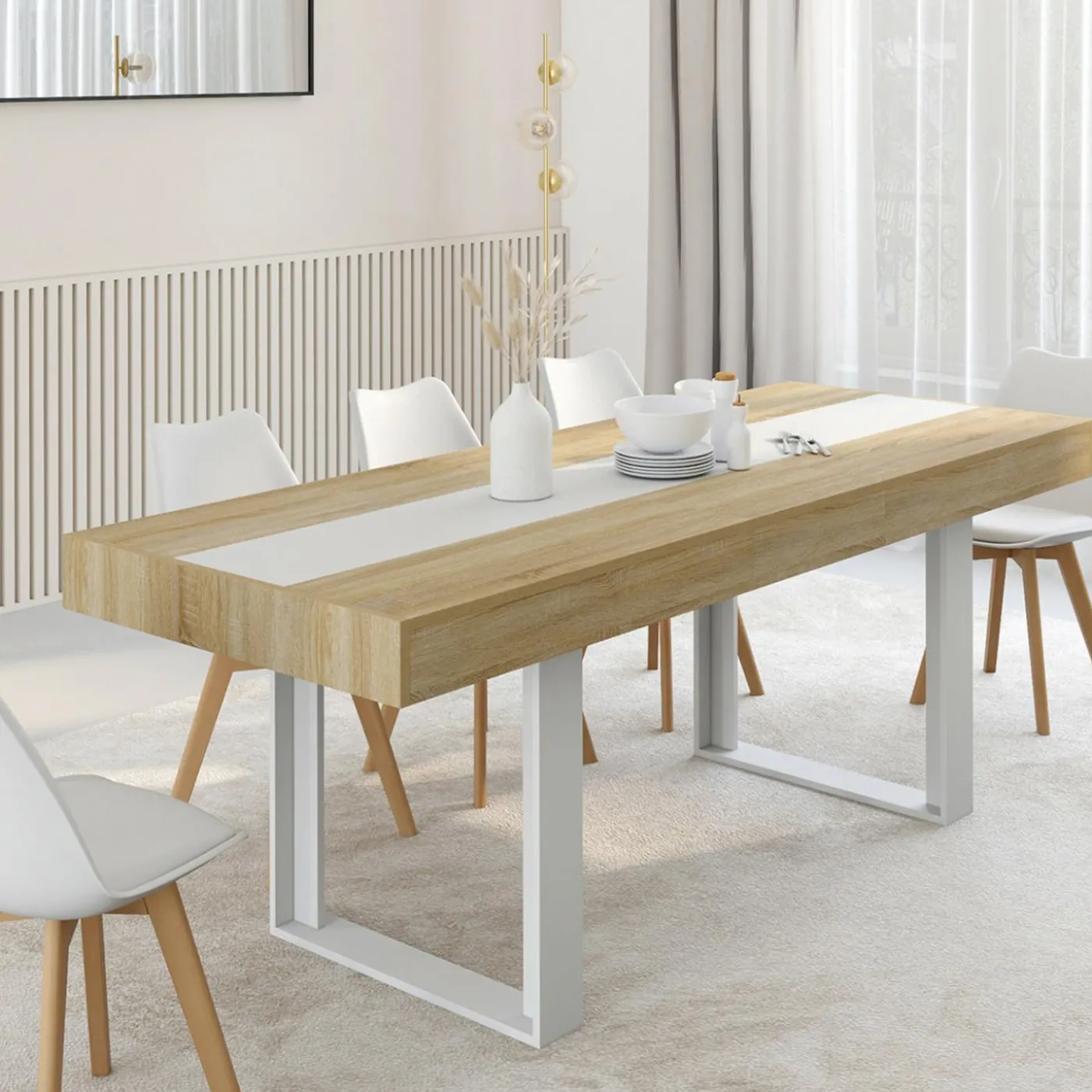 Table extensible 6 à 10 personnes bois et blanc