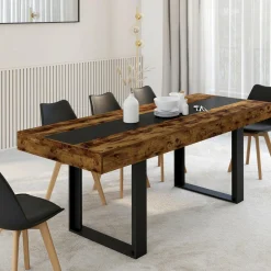 Table extensible 6 à 10 personnes bois effet vieilli et noir