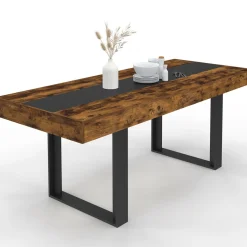 Table extensible 6 à 10 personnes bois effet vieilli et noir