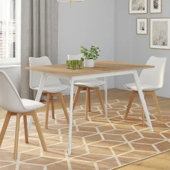 Table extensible scandinave bois et pieds blancs