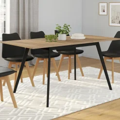 Table extensible scandinave plateau bois pieds noirs 120-160 cm