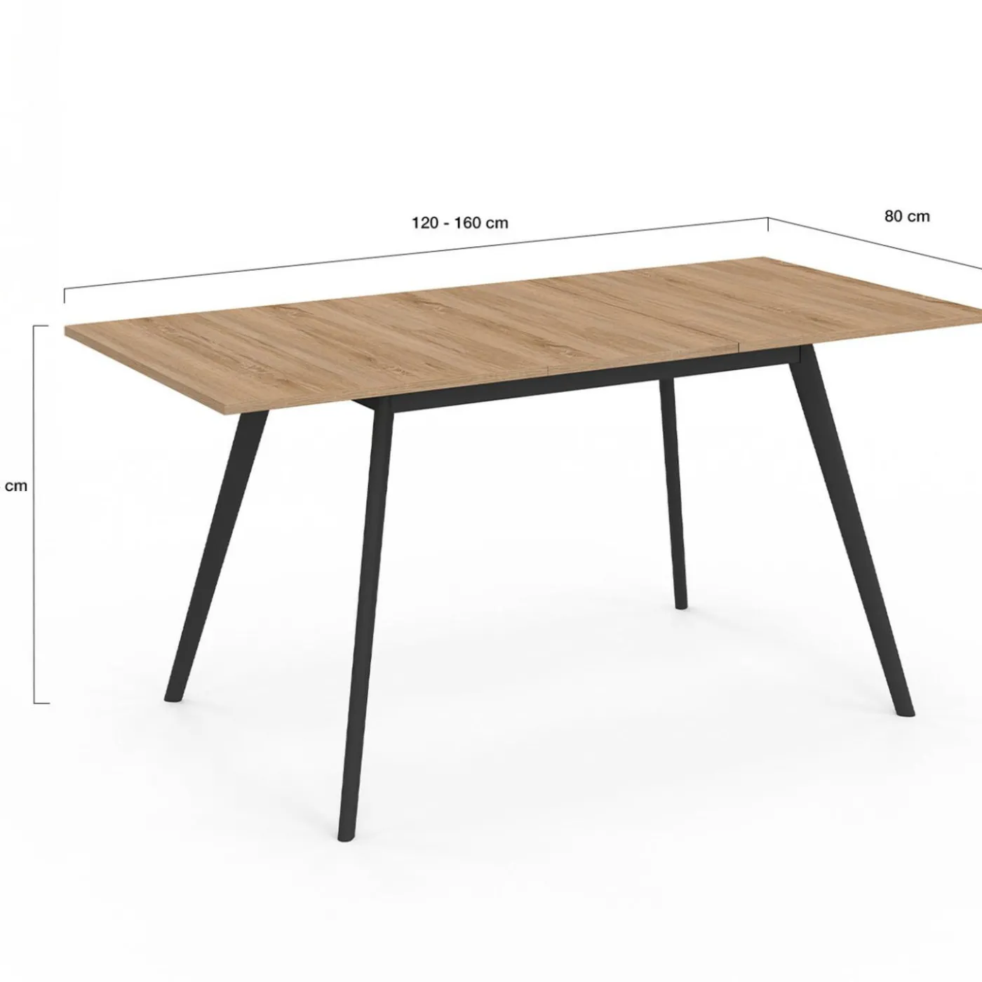 Table extensible scandinave plateau bois pieds noirs 120-160 cm