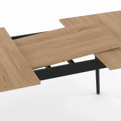 Table extensible scandinave plateau bois pieds noirs 120-160 cm