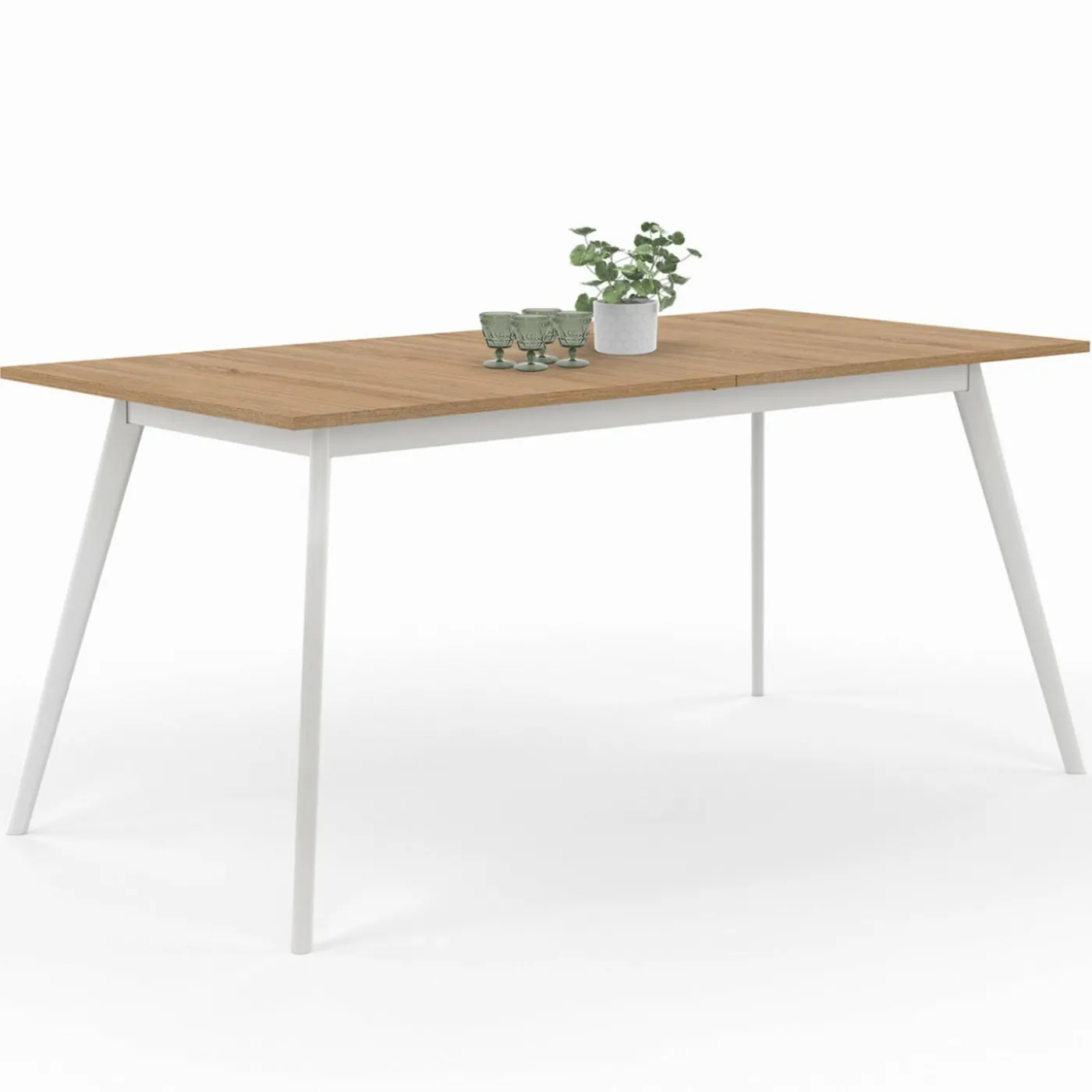 Table extensible scandinave plateau bois pieds blancs 160-200cm
